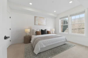 Virtually staged bedroom at 55 Monk St, Stoughton, with large windows