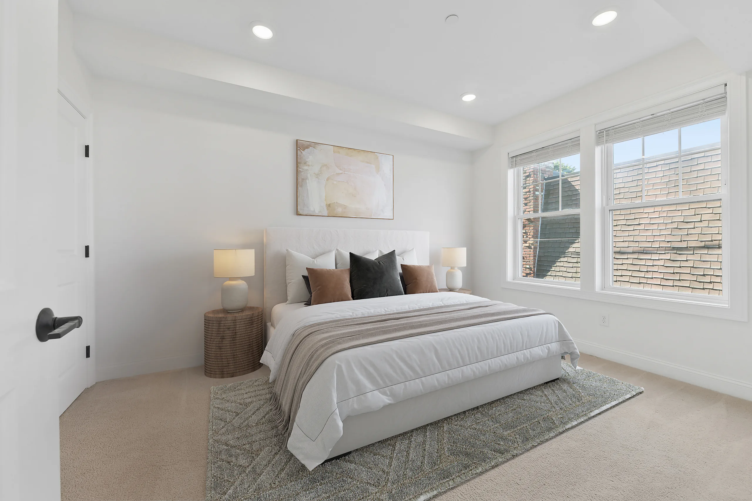 Virtually staged bedroom at 55 Monk St, Stoughton, with large windows