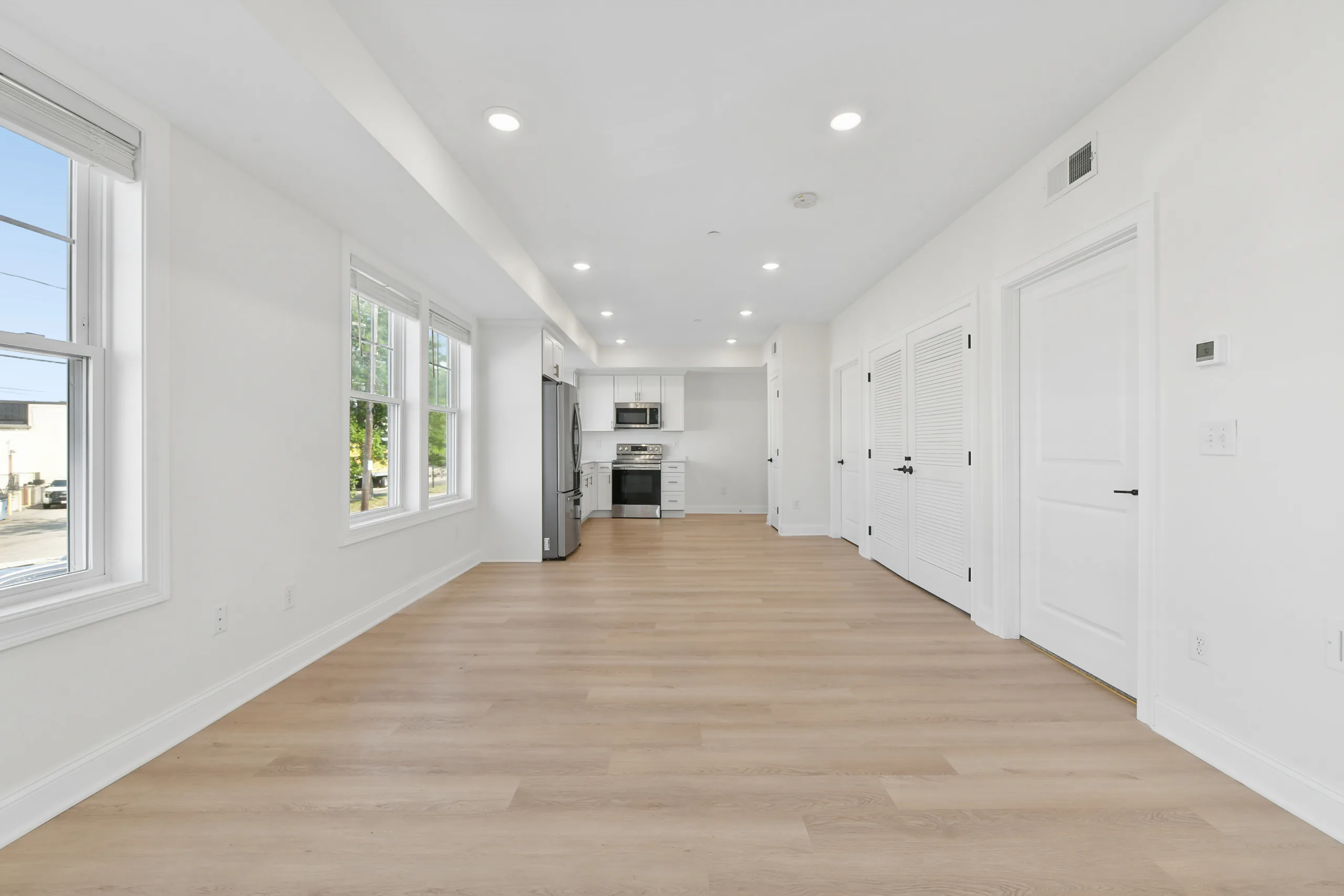 Living area looking toward the kitchen at 55 Monk St