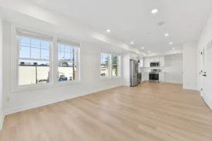 Bright living room with twin windows at 55 Monk St